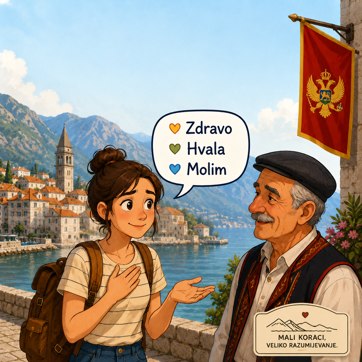 Асоціативне фото для фрази "Govorim malo crnogorski." (Я трохи говорю чорногорською.).